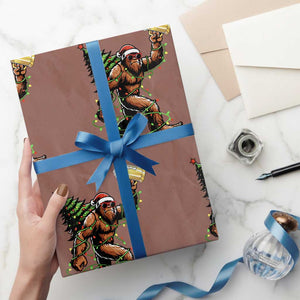Santa Bigfoot Christmas Tree Wrapping Paper Roll Xmas Lights Funny Sasquatch Beer TS10 Mocha Print Your Wear