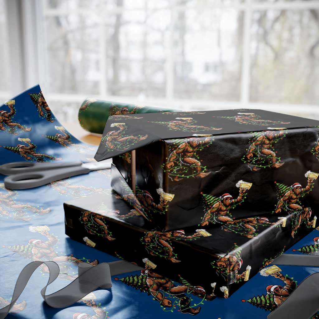 Santa Bigfoot Christmas Tree Wrapping Paper Roll Xmas Lights Funny Sasquatch Beer TS10 Black Print Your Wear