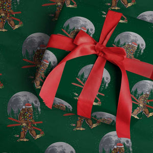 Santa Bigfoot Christmas Wrapping Paper Roll Funny Sasquatch Skiing Snowboard Ski Lover Skier TS10 Green Print Your Wear
