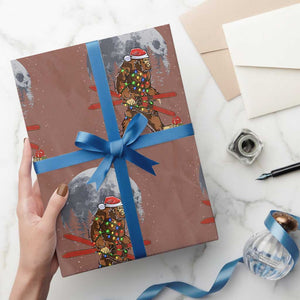 Santa Bigfoot Christmas Wrapping Paper Roll Funny Sasquatch Skiing Snowboard Ski Lover Skier TS10 Mocha Print Your Wear