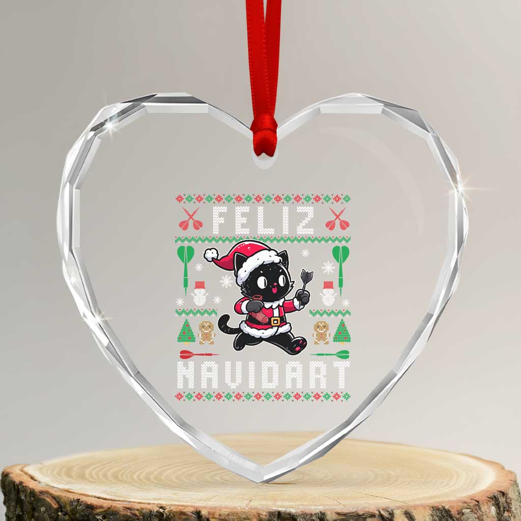 Santa Cat Feliz Navidart Heart Crystal Glass Ornament Funny Dartist Ugly Christmas Gift TS12 Transparent Glass 3'' Heart Print Your Wear