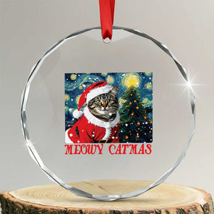 Santa Cat Xmas Crystal Glass Ornament Meowy Catmas Starry Night Christmas Tree TS09 Transparent Glass 3'' Circle Print Your Wear