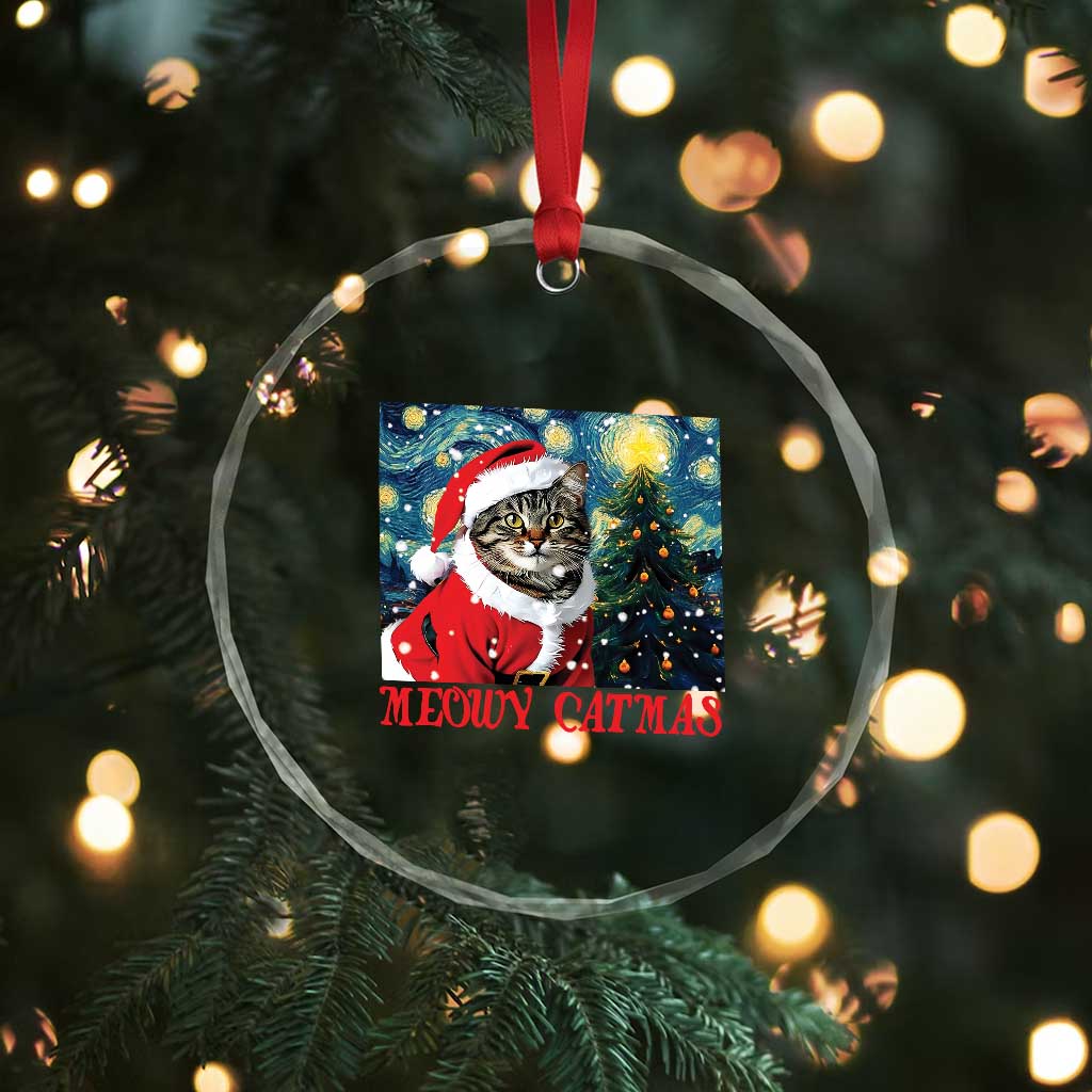 Santa Cat Xmas Crystal Glass Ornament Meowy Catmas Starry Night Christmas Tree TS09 Print Your Wear