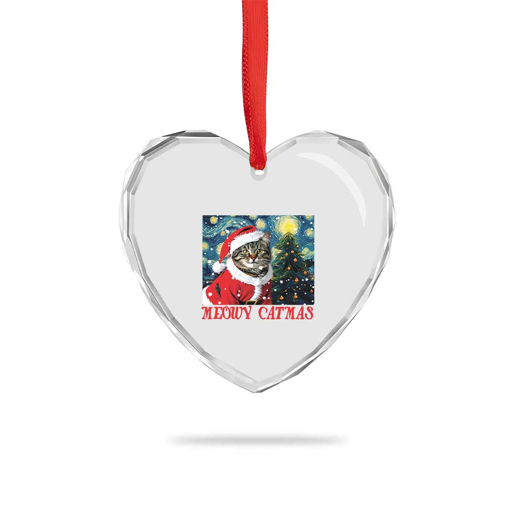 Santa Cat Xmas Heart Crystal Glass Ornament Meowy Catmas Starry Night Christmas Tree TS09 Print Your Wear