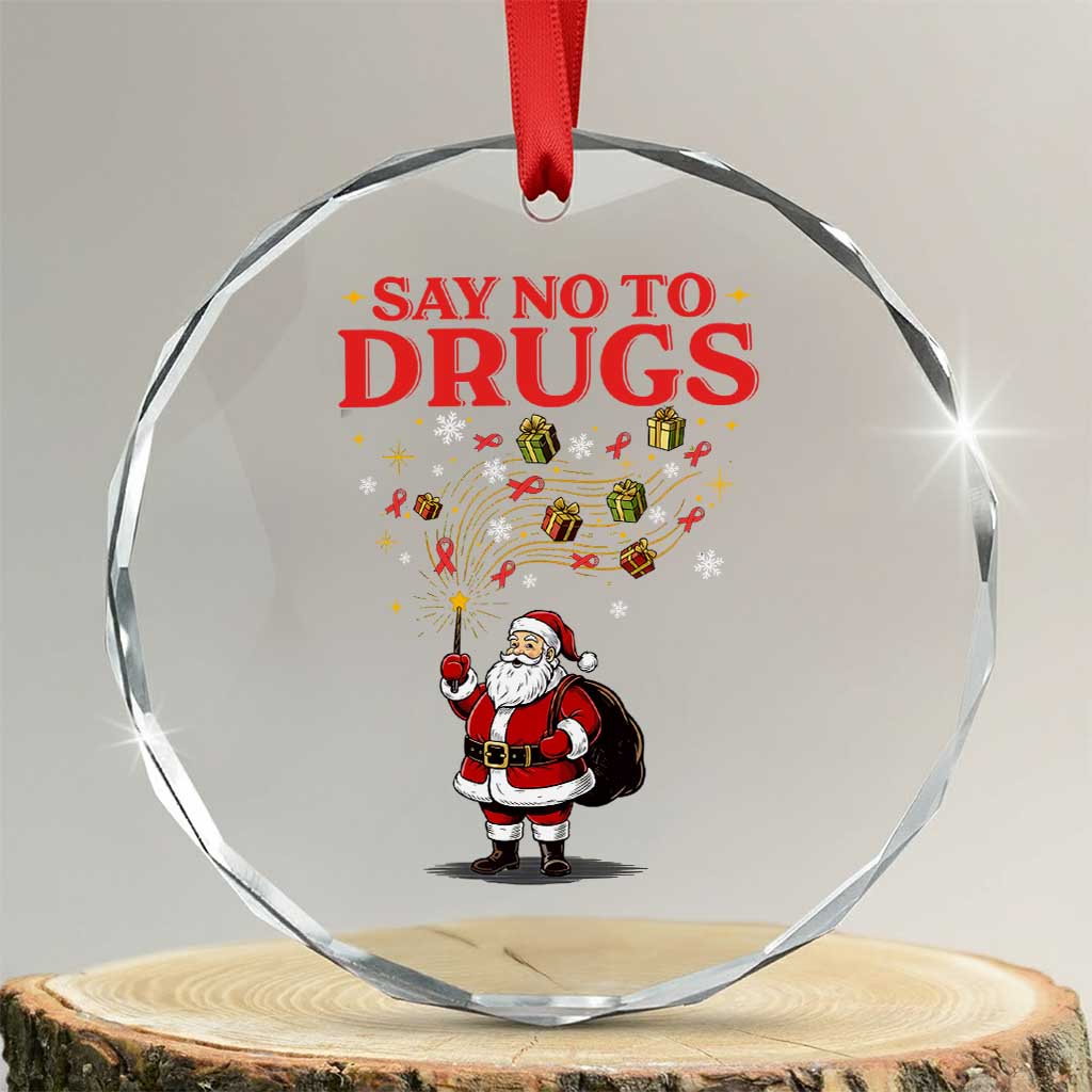 Santa Christmas Crystal Glass Ornament AIDS Awwanrness Red Ribbon HIV Support TS14 Transparent Glass 3'' Circle Print Your Wear