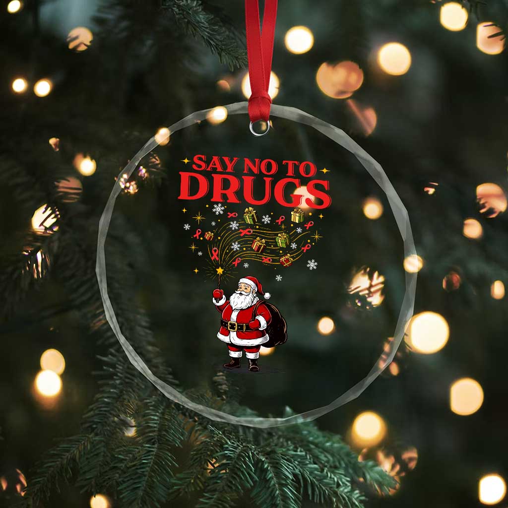 Santa Christmas Crystal Glass Ornament AIDS Awwanrness Red Ribbon HIV Support TS14 Print Your Wear