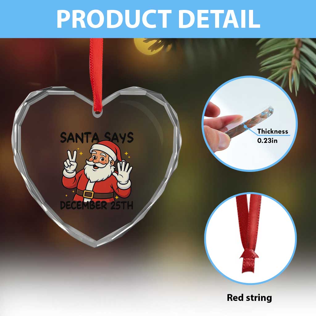 Santa Christmas December 25th Season Heart Crystal Glass Ornament TS14 Print Your Wear