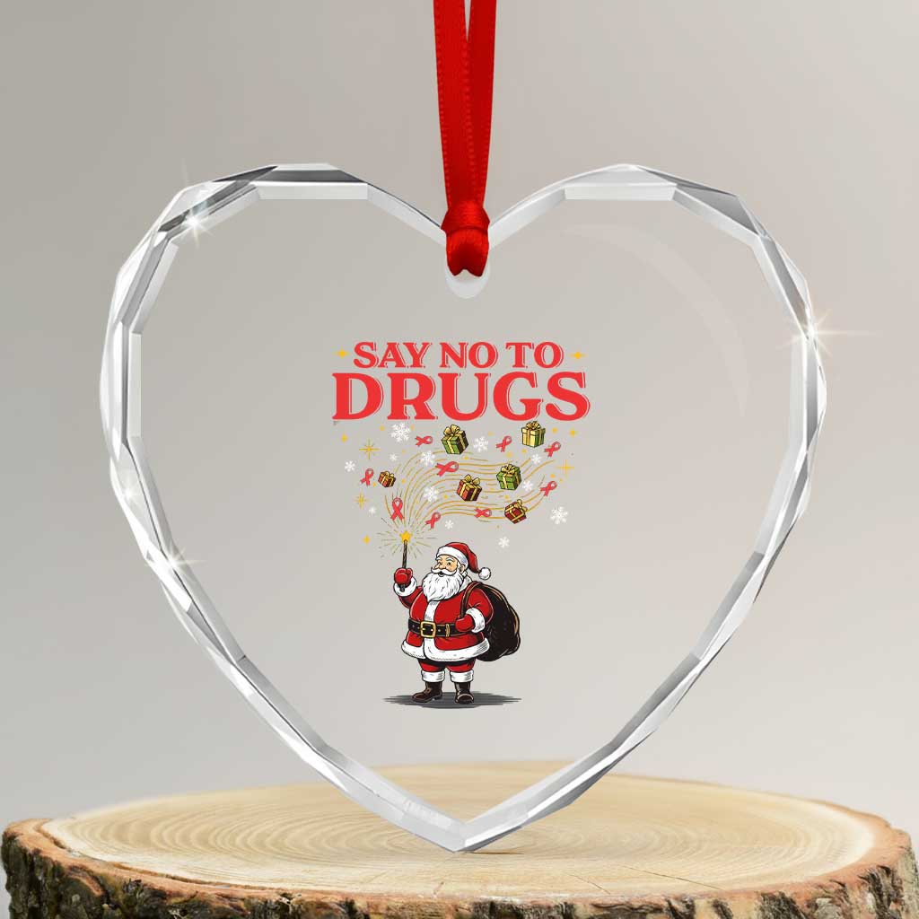Santa Christmas Heart Crystal Glass Ornament AIDS Awwanrness Red Ribbon HIV Support TS14 Transparent Glass 3'' Heart Print Your Wear