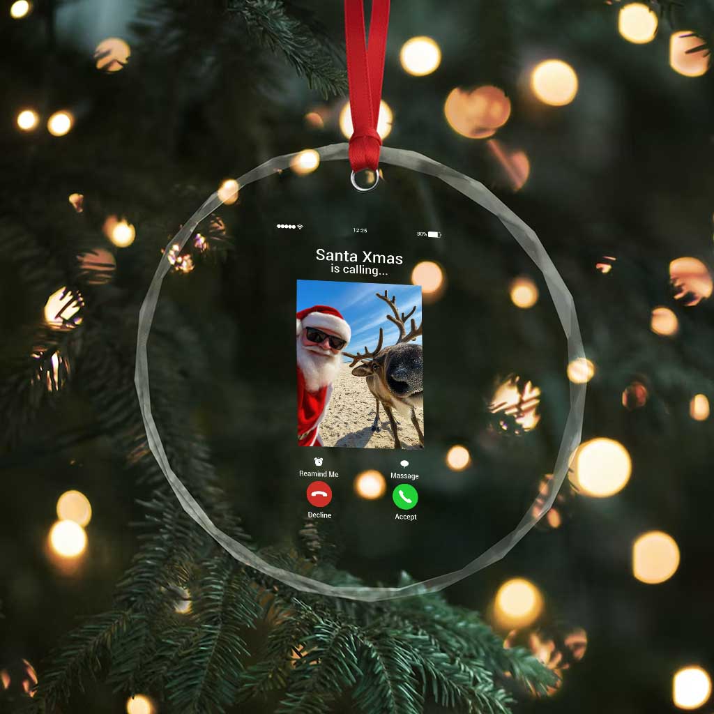 Santa Christmas Meme Crystal Glass Ornament Reindeer Video Call TS14 Print Your Wear