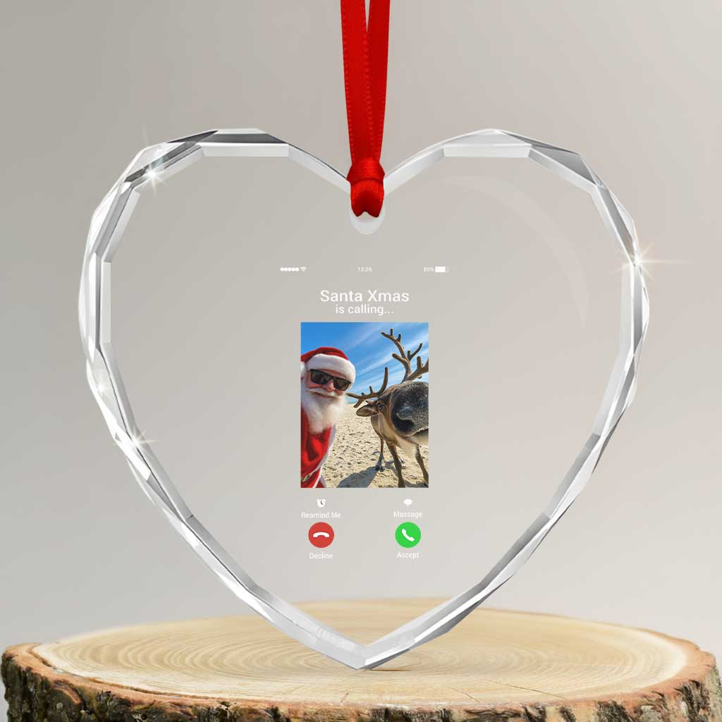 Santa Christmas Meme Heart Crystal Glass Ornament Reindeer Video Call TS14 Transparent Glass 3'' Heart Print Your Wear