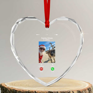 Santa Christmas Meme Heart Crystal Glass Ornament Reindeer Video Call TS14 Transparent Glass 3'' Heart Print Your Wear