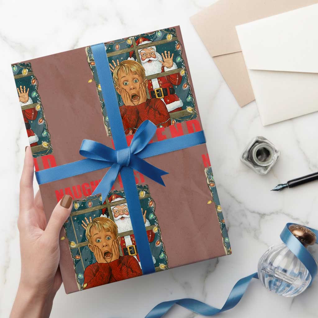 Santa Christmas Movie Funny Wrapping Paper Roll Naughty List Legend TS14 Mocha Print Your Wear