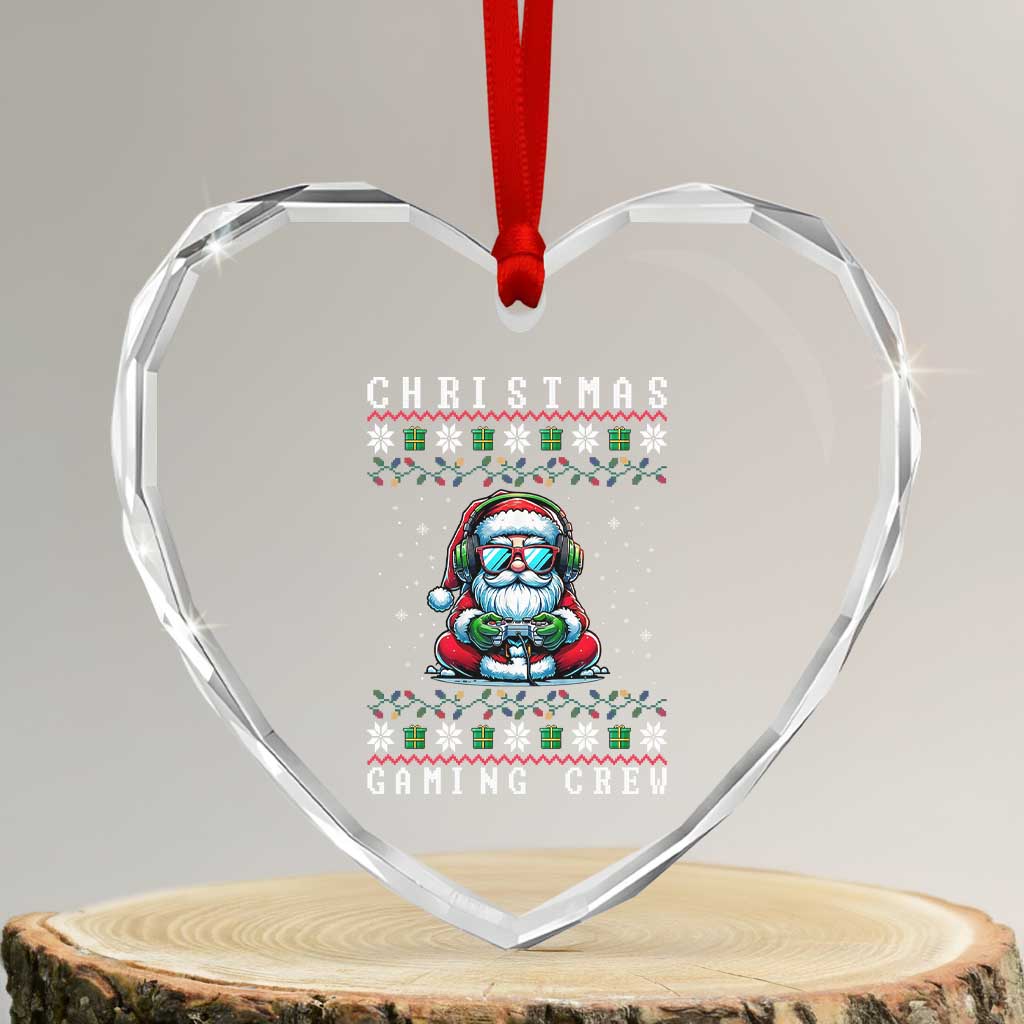 Santa Claus Gamer Heart Crystal Glass Ornament Christmas Gmaing Crew TS14 Transparent Glass 3'' Heart Print Your Wear