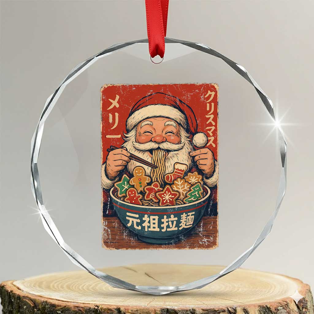 Santa Eating Ramen Noodles Japanese Christmas Crystal Glass Ornament TS11 Transparent Glass 3'' Circle Print Your Wear