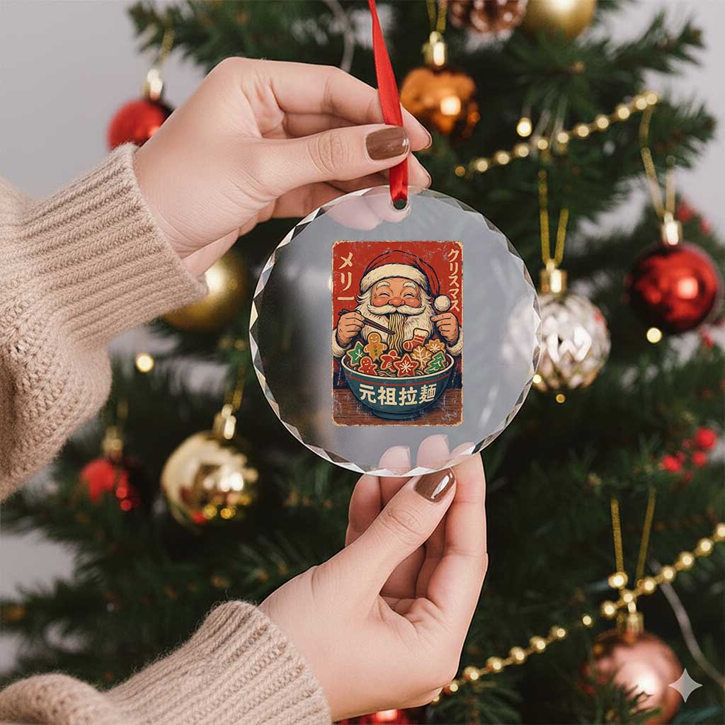 Santa Eating Ramen Noodles Japanese Christmas Crystal Glass Ornament TS11 Print Your Wear