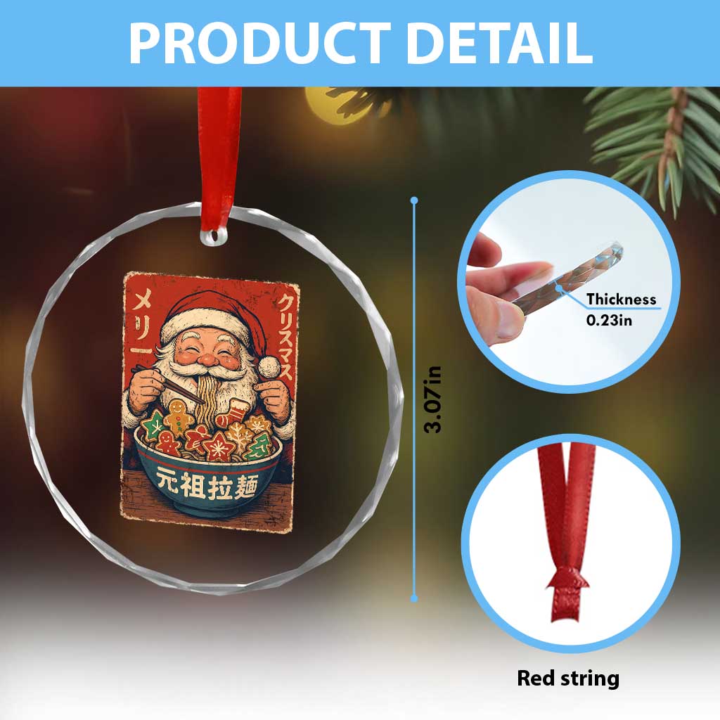 Santa Eating Ramen Noodles Japanese Christmas Crystal Glass Ornament TS11 Print Your Wear