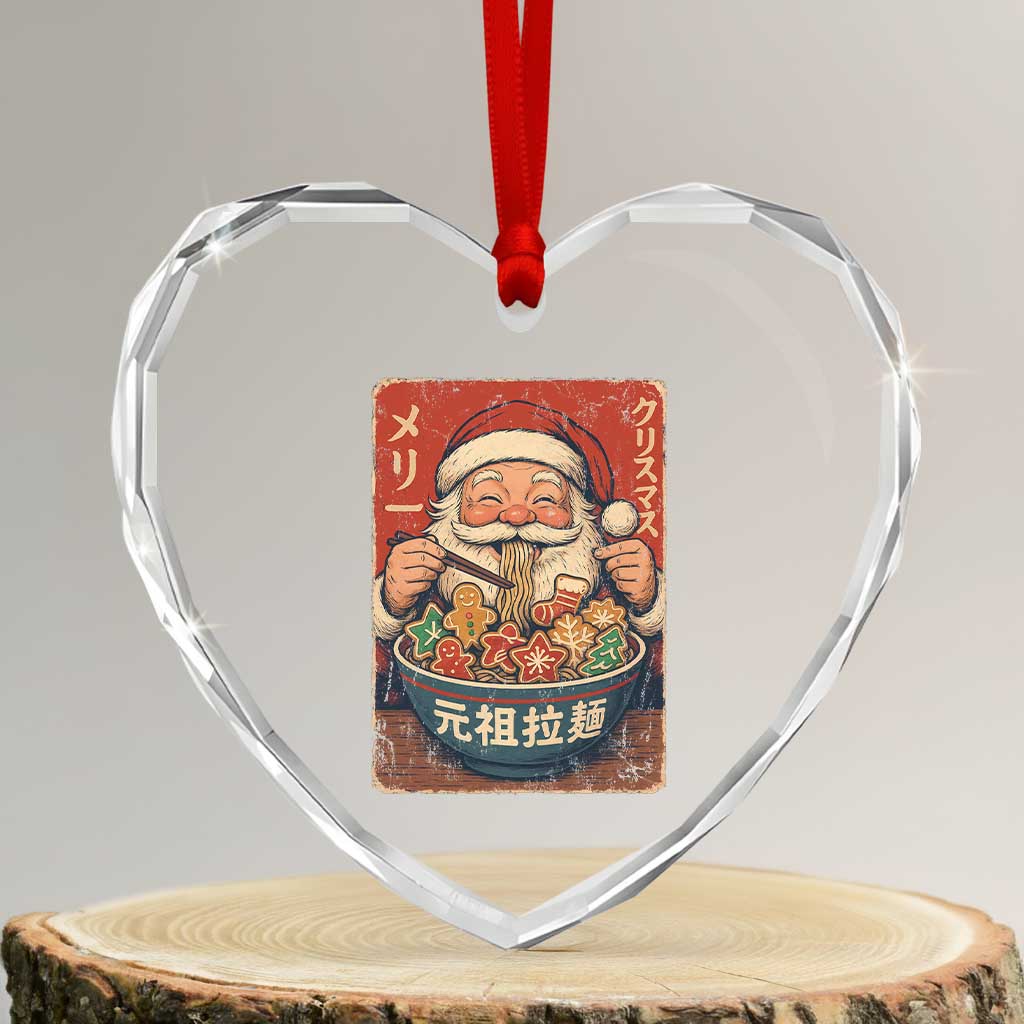Santa Eating Ramen Noodles Japanese Christmas Heart Crystal Glass Ornament TS11 Transparent Glass 3'' Heart Print Your Wear
