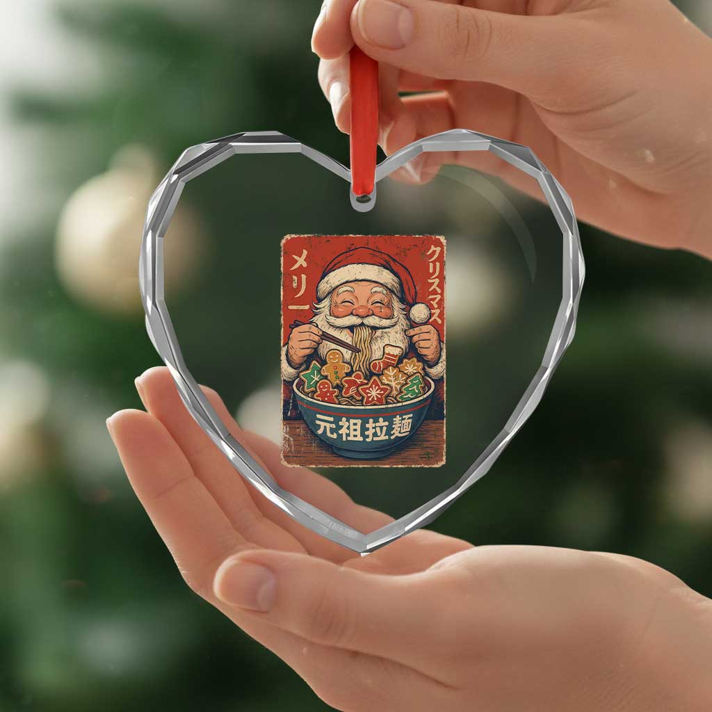 Santa Eating Ramen Noodles Japanese Christmas Heart Crystal Glass Ornament TS11 Print Your Wear