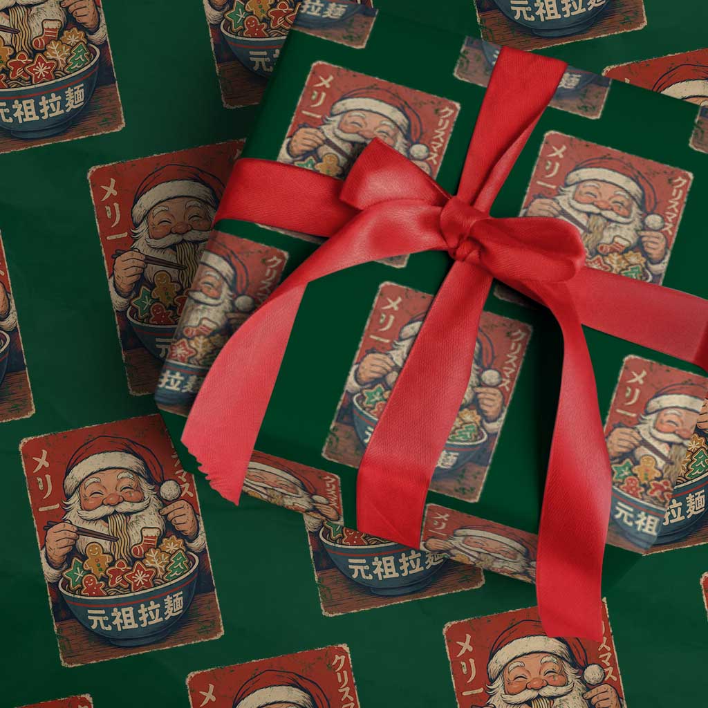 Santa Eating Ramen Noodles Japanese Christmas Wrapping Paper Roll TS11 Green Print Your Wear