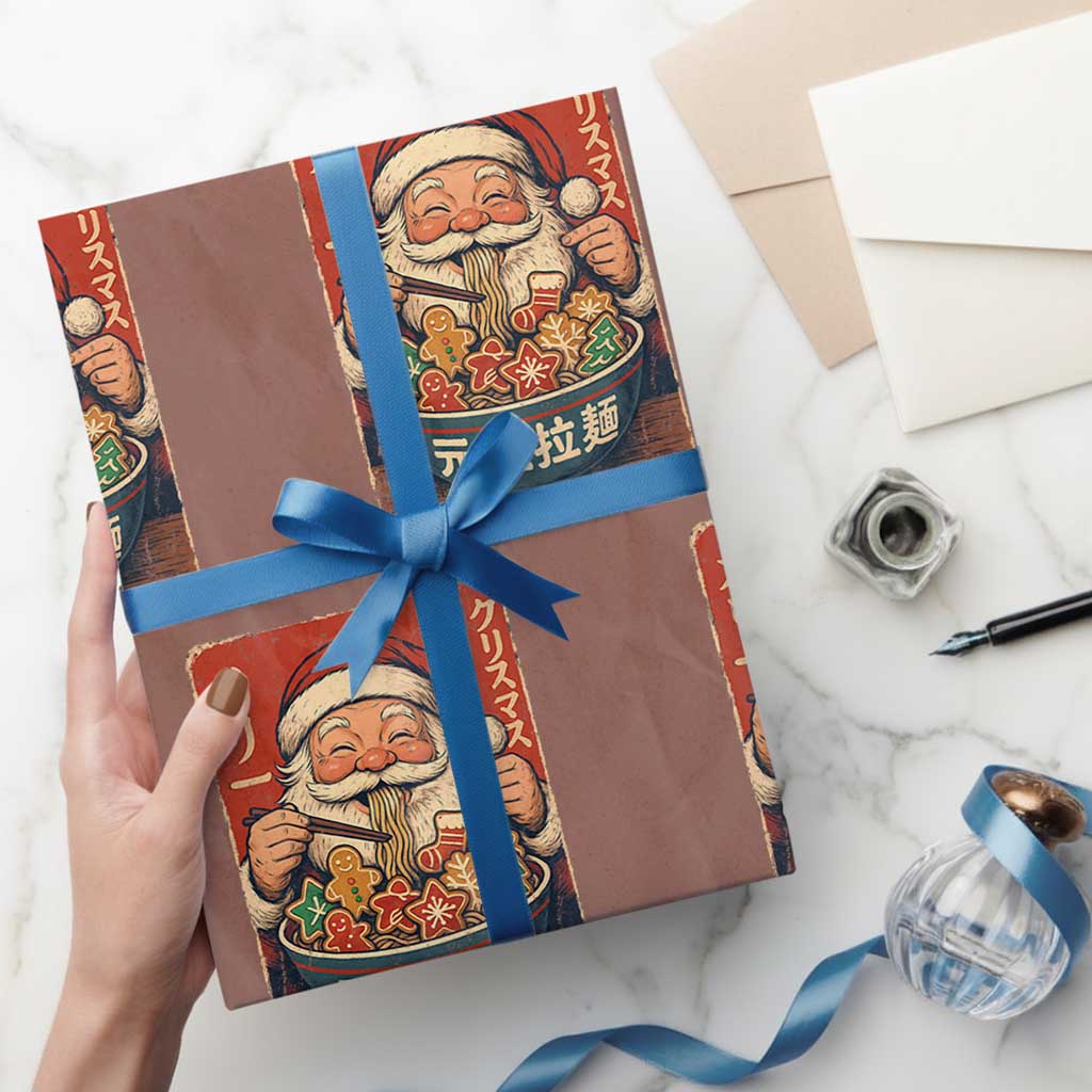 Santa Eating Ramen Noodles Japanese Christmas Wrapping Paper Roll TS11 Mocha Print Your Wear