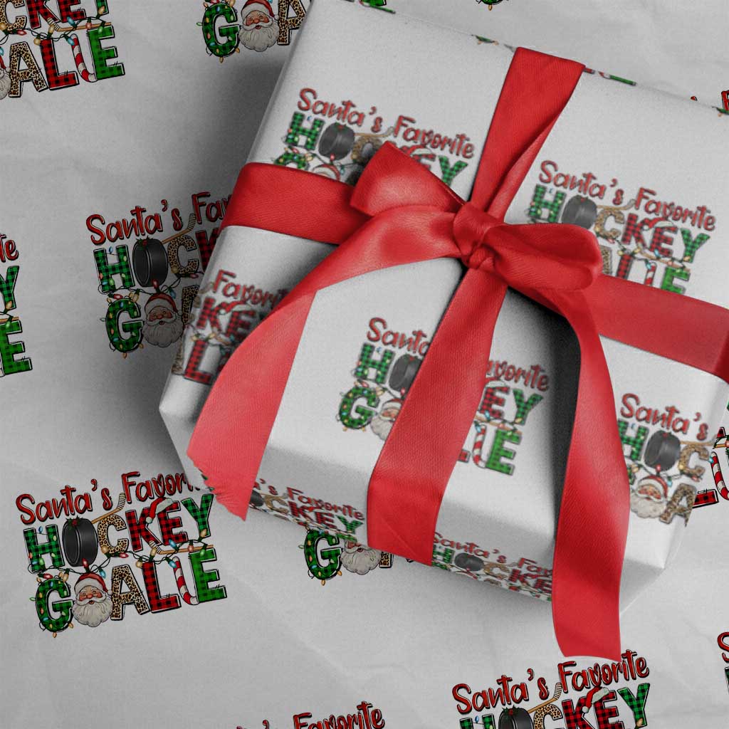 Santa Favorite Hockey Goalie Wrapping Paper Roll Funny Christmas Gift TS12 White Print Your Wear