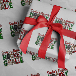Santa Favorite Hockey Goalie Wrapping Paper Roll Funny Christmas Gift TS12 White Print Your Wear