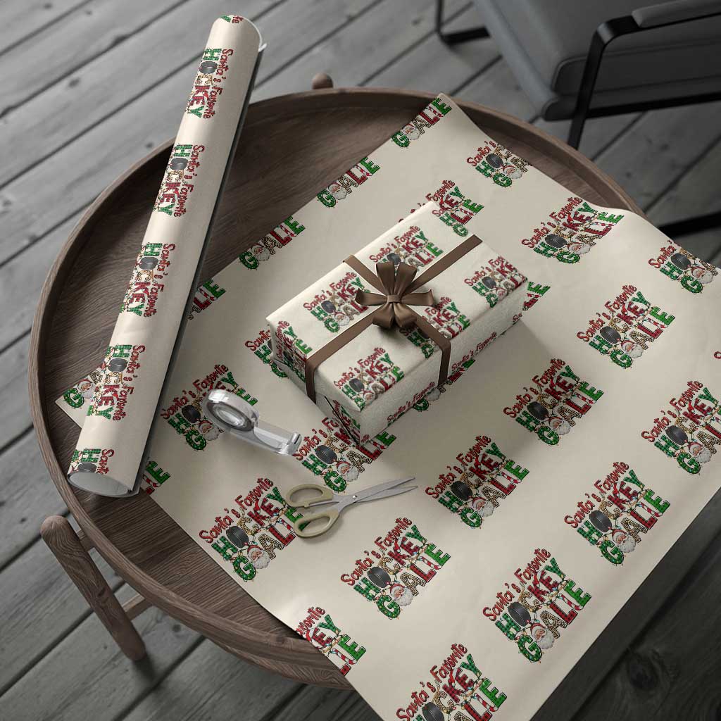 Santa Favorite Hockey Goalie Wrapping Paper Roll Funny Christmas Gift TS12 Beige Print Your Wear