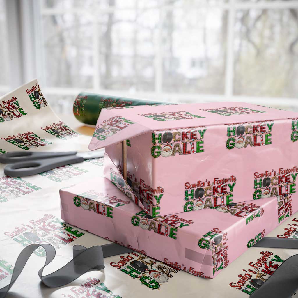 Santa Favorite Hockey Goalie Wrapping Paper Roll Funny Christmas Gift TS12 Light Pink Print Your Wear