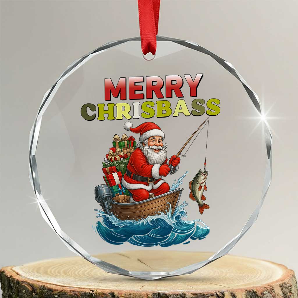 Santa Fishing Christmas Crystal Glass Ornament Funny Fisherman Merry Chrisbass Xmas TS14 Transparent Glass 3'' Circle Print Your Wear