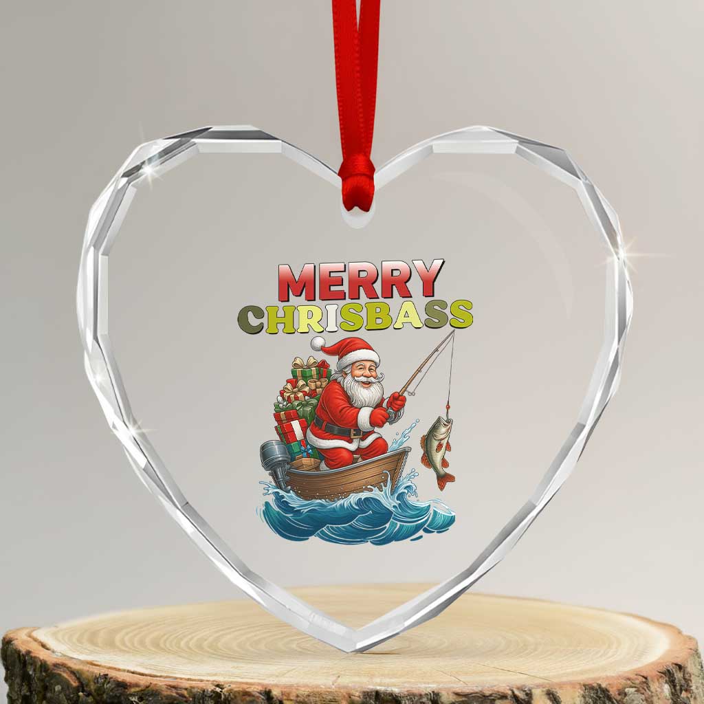 Santa Fishing Christmas Heart Crystal Glass Ornament Funny Fisherman Merry Chrisbass Xmas TS14 Transparent Glass 3'' Heart Print Your Wear