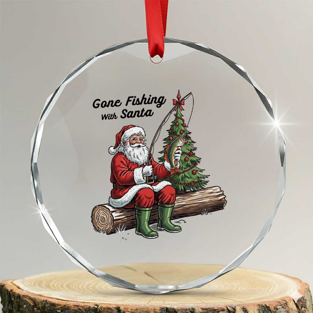 Santa Fishing Chritsmas Crystal Glass Ornament Funny Fisherman Xmas TS14 Transparent Glass 3'' Circle Print Your Wear