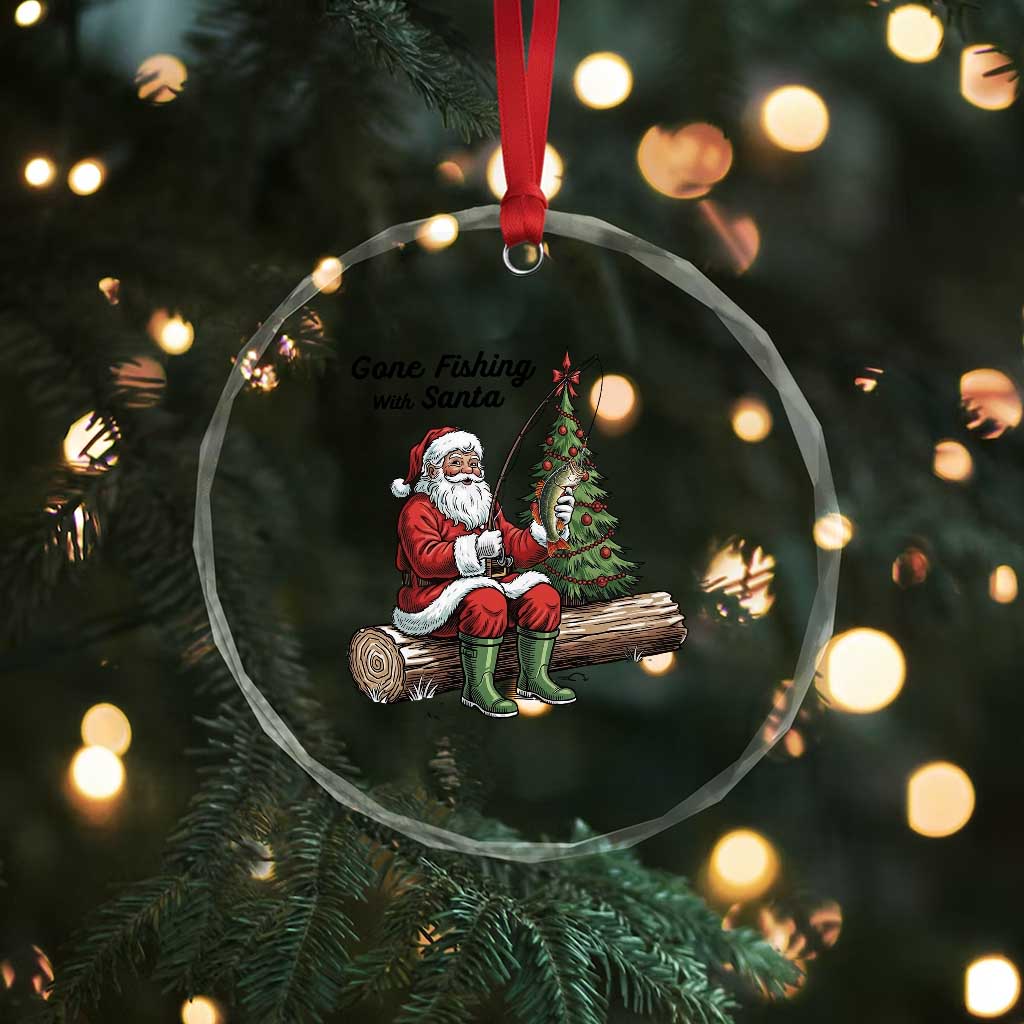 Santa Fishing Chritsmas Crystal Glass Ornament Funny Fisherman Xmas TS14 Print Your Wear