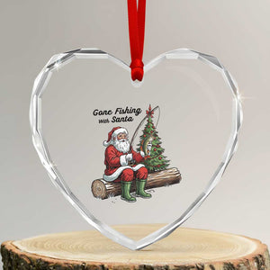Santa Fishing Chritsmas Heart Crystal Glass Ornament Funny Fisherman Xmas TS14 Transparent Glass 3'' Heart Print Your Wear