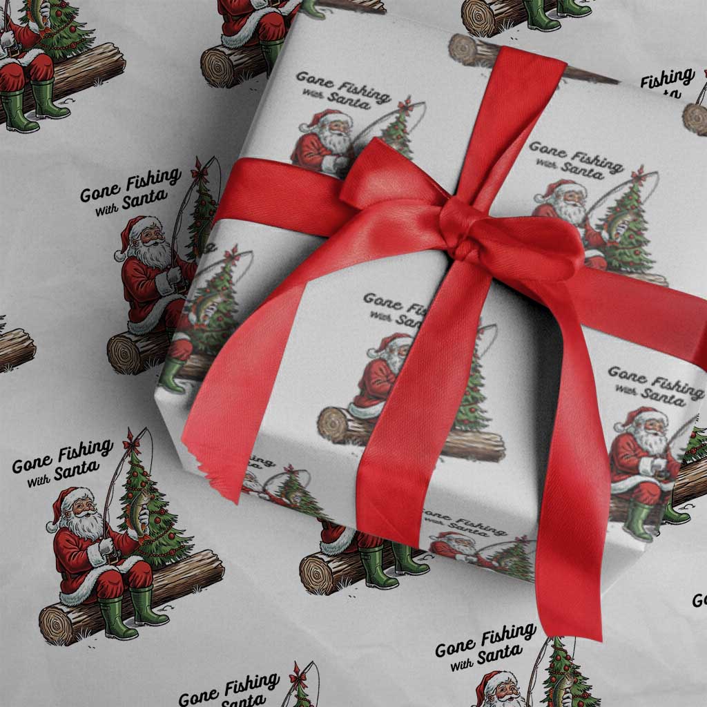 Santa Fishing Chritsmas Wrapping Paper Roll Funny Fisherman Xmas TS14 White Print Your Wear
