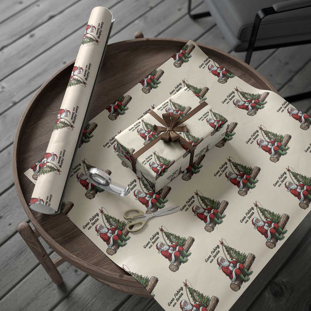 Santa Fishing Chritsmas Wrapping Paper Roll Funny Fisherman Xmas TS14 Beige Print Your Wear
