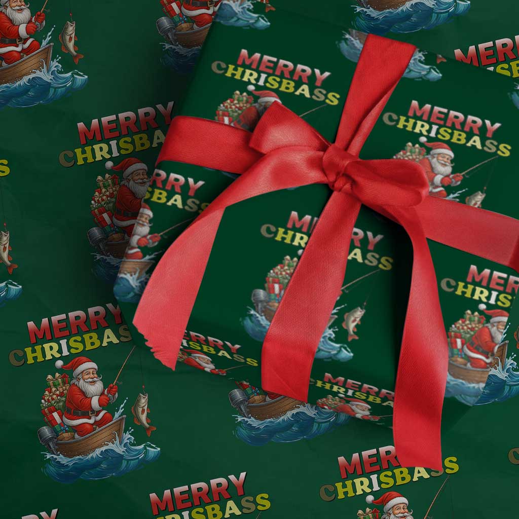 Santa Fishing Xmas Wrapping Paper Roll Funny Fisherman Merry Chrisbass Xmas TS14 Green Print Your Wear