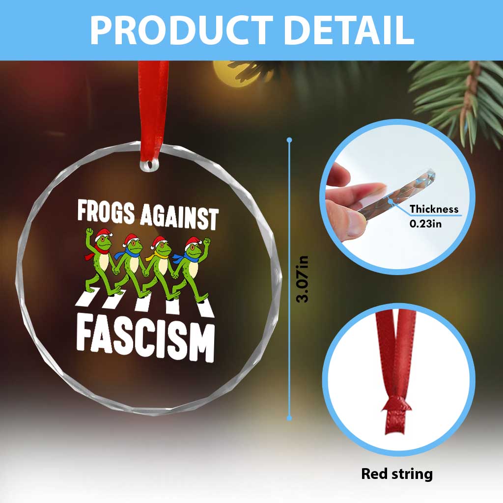 Santa Frog Against Fascism Crystal Glass Ornament Christmas Holiday Frogs Band Resistance Protest TS02 Print Your Wear
