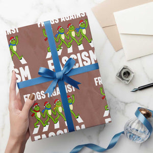 Santa Frog Against Fascism Wrapping Paper Roll Xmas Holiday Frogs Band Resistance Protest TS02 Mocha Print Your Wear