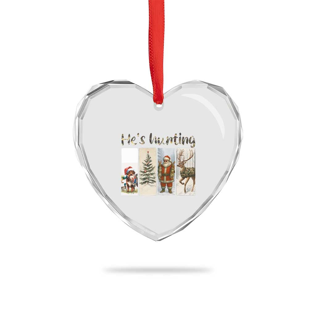 Santa Funny Xmas Hunter Look Heart Crystal Glass Ornament He Is Hunting TS12 Print Your Wear