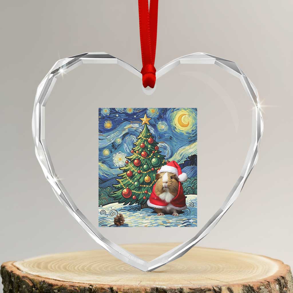 Santa Guinea Pig Starry Night Inspired Heart Crystal Glass Ornament Funny Christmas Gift TS12 Transparent Glass 3'' Heart Print Your Wear