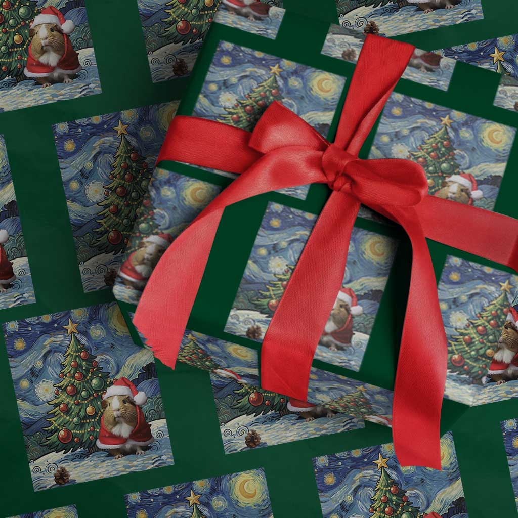 Santa Guinea Pig Starry Night Inspired Wrapping Paper Roll Funny Christmas Gift TS12 Green Print Your Wear