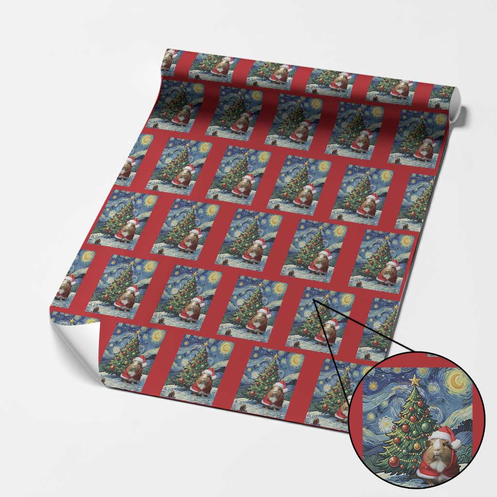 Santa Guinea Pig Starry Night Inspired Wrapping Paper Roll Funny Christmas Gift TS12 Red Print Your Wear