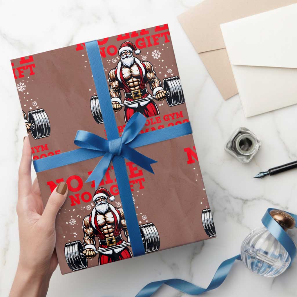 Santa Gym Christmas Wrapping Paper Roll Lifting Swole Santa Ugly Xmas TS14 Mocha Print Your Wear