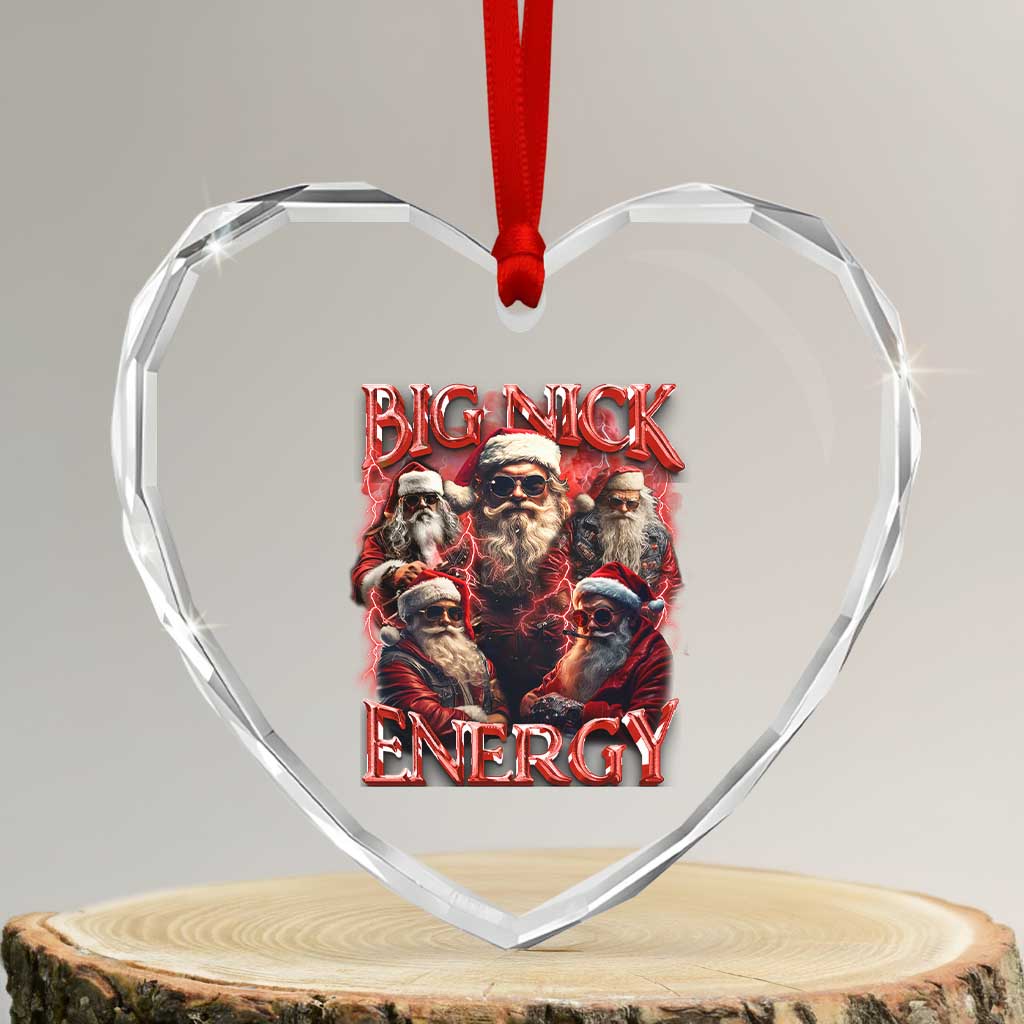 Santa Heart Crystal Glass Ornament Big Nick Energy Bootleg Rap Tee TS10 Transparent Glass 3'' Heart Print Your Wear