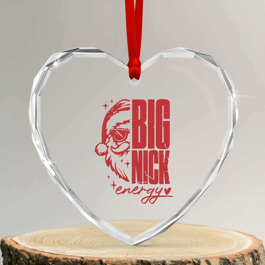 Santa Heart Crystal Glass Ornament Fun Retro Big Nick Energy TS10 Transparent Glass 3'' Heart Print Your Wear