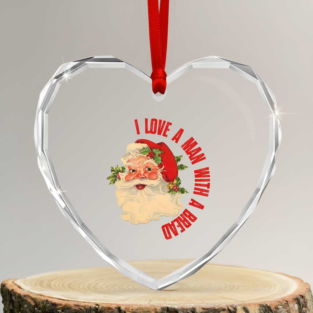 Santa Heart Crystal Glass Ornament Fun Retro I Love A Man With A Beard TS10 Transparent Glass 3'' Heart Print Your Wear