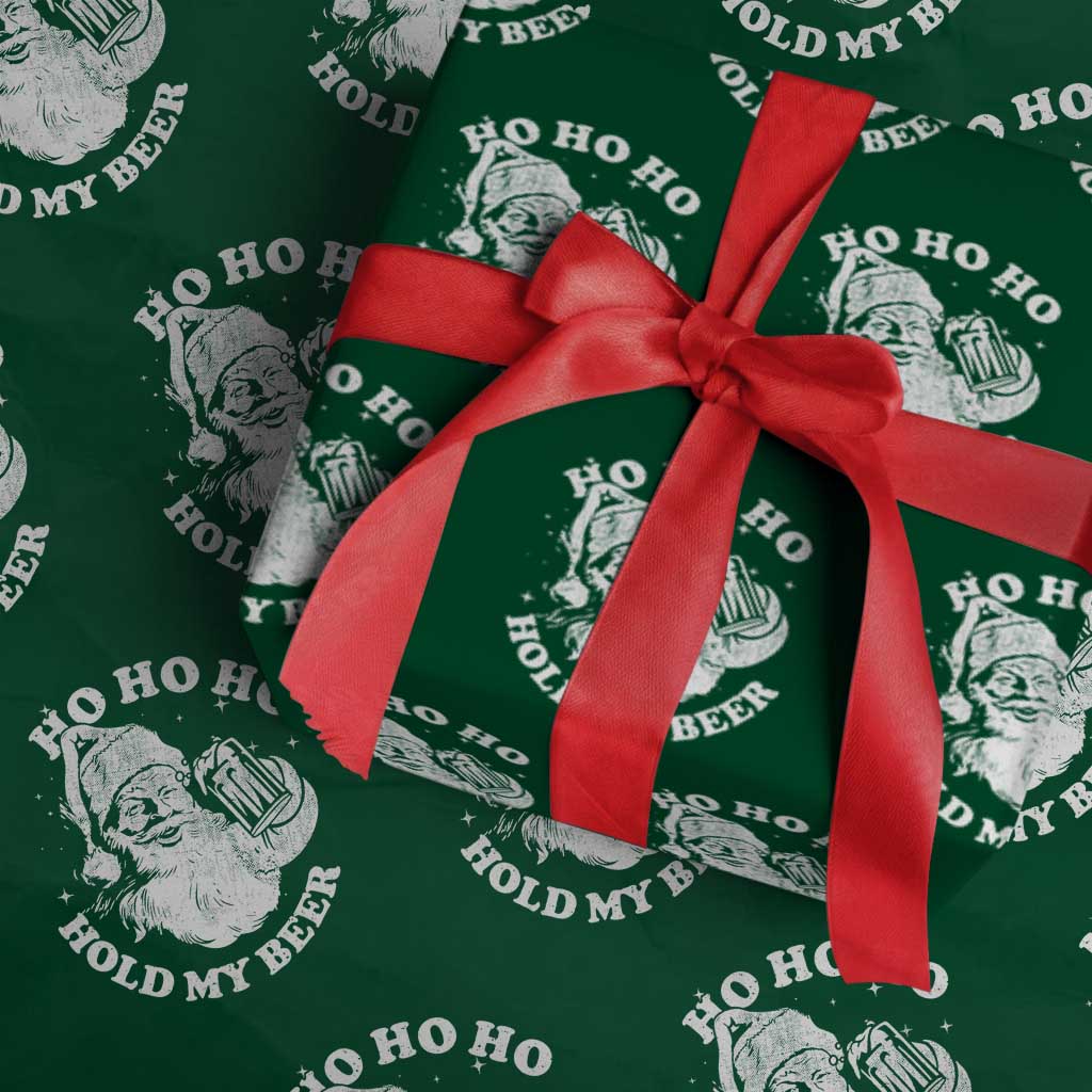 Santa Ho Ho Hold My Beer Wrapping Paper Roll Funny Xmas In July Summer Xmas TS10 Green Print Your Wear