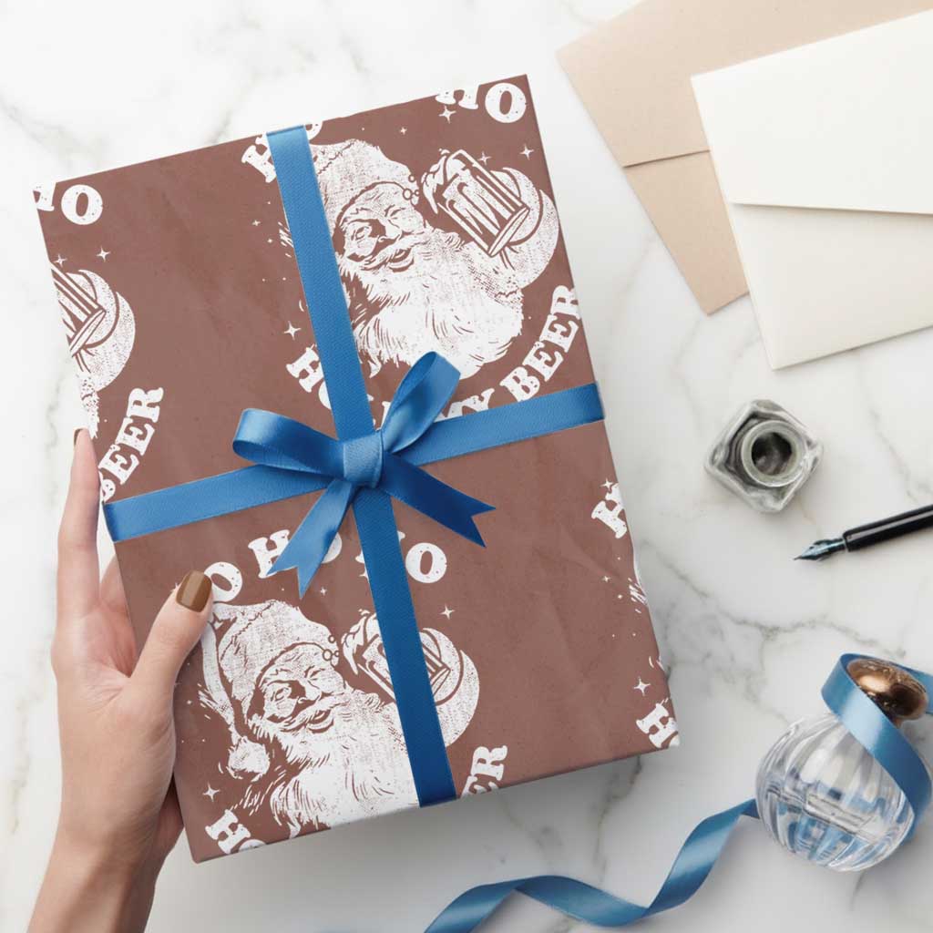 Santa Ho Ho Hold My Beer Wrapping Paper Roll Funny Xmas In July Summer Xmas TS10 Mocha Print Your Wear