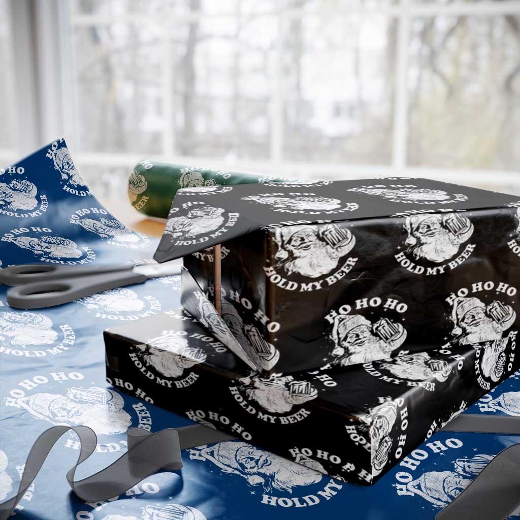 Santa Ho Ho Hold My Beer Wrapping Paper Roll Funny Xmas In July Summer Xmas TS10 Black Print Your Wear