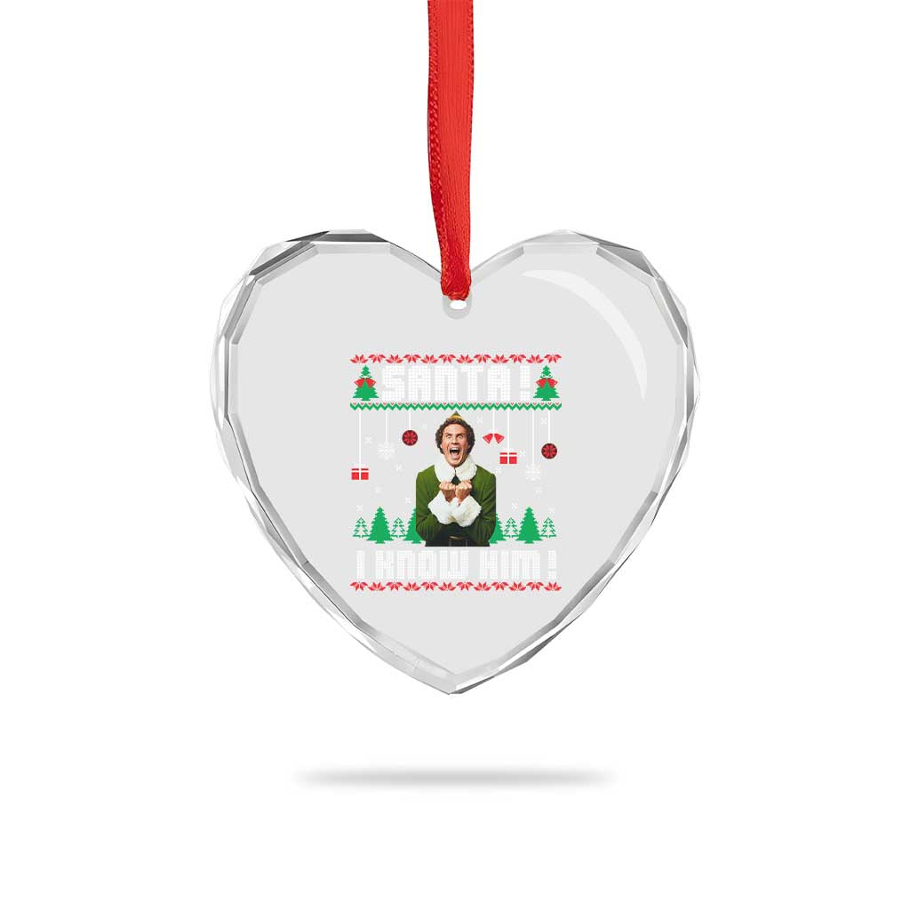 Santa I Know Him Heart Crystal Glass Ornament Funny Elf Christmas TS14 Print Your Wear